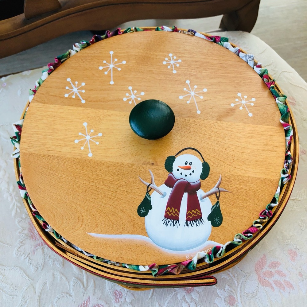 Festive Snowman Wooden snack divider Green & White pre - owned excellent